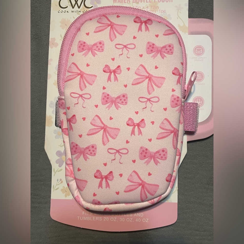 CWC Pink Bow Water Bottle Pouch Holder‎ Sleeve Fits 20-40oz Tumblers NWT! - Picture 2 of 4